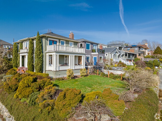Traditional homes with manicured lawns