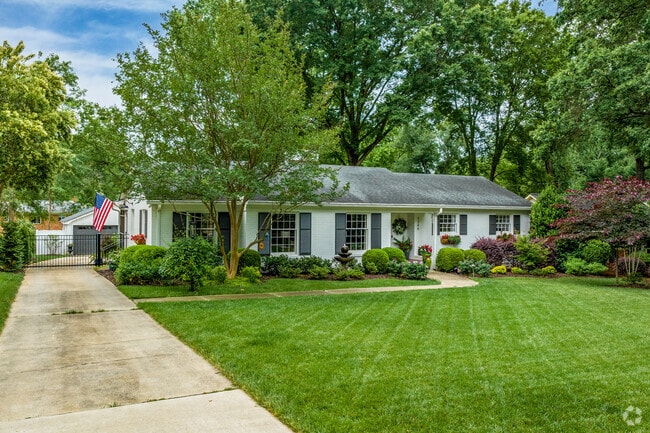 A painted brick home in Ashbrook-Clawson Village.