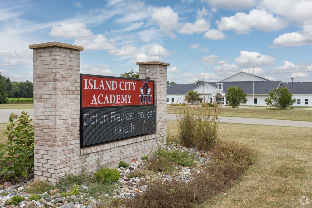 Entrance sign to Island City Academy in Eaton Rapids.