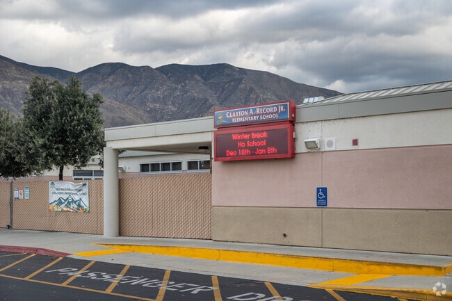 A clear view of the mountains is seen from Clayton A. Record, Jr., Elementary School in San Jaci