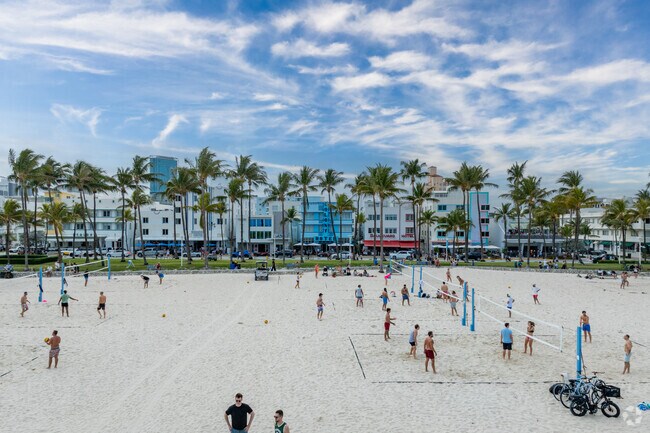 A classic view of the Historic art Deco lined Lummus Park.