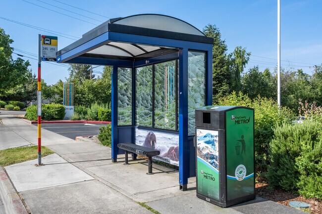 A bus stop is conveniently located just outside of the Google campus in Central Houghton.