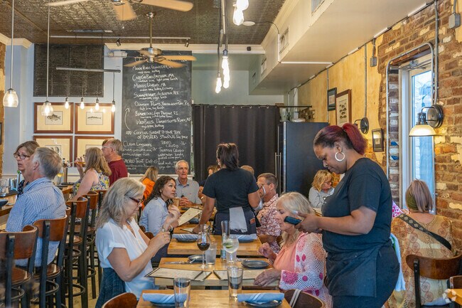 Public Fish and Oyster has a lively neighborhood vibe on Starr Hill's section of Main Street.