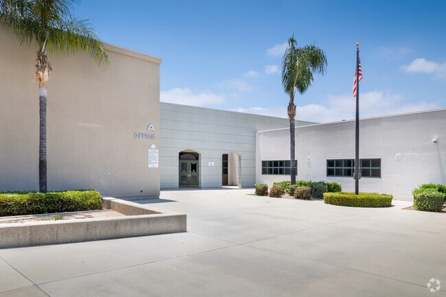 Palm trees and arches seen on the campus of Bell Mountain Middle School in Menifee.