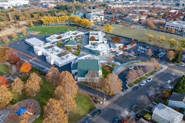 Nelda Mundy Elementary School offers a sprawling campus when viewed from above.