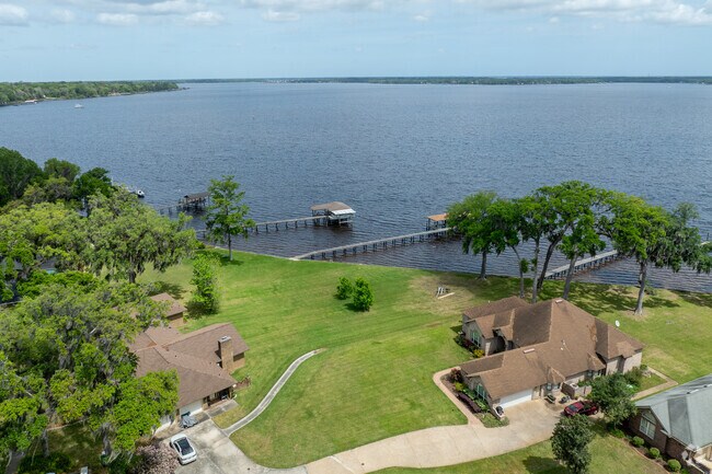 There are many waterfront homes with docks that reach out to Doctors Lake in Lakeside.