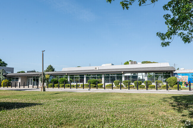 Easy access driveway is in front of Rambam Mesivta-Maimonides High School in Lawrence.