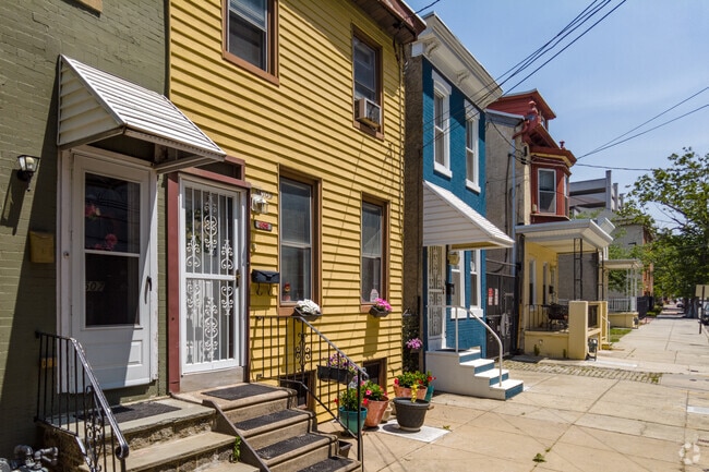 Colorful row homes are seen throughout Lanning Square.