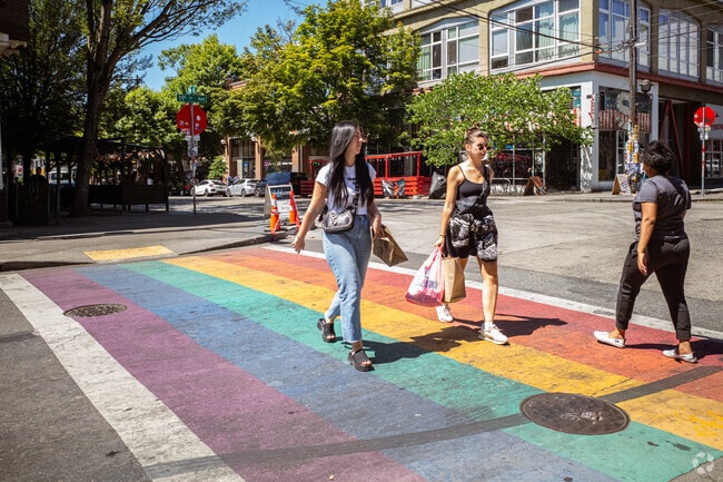 One of the Famous Rainbow Crosswalks in Capitol Hill Neighborhood in Seattle.