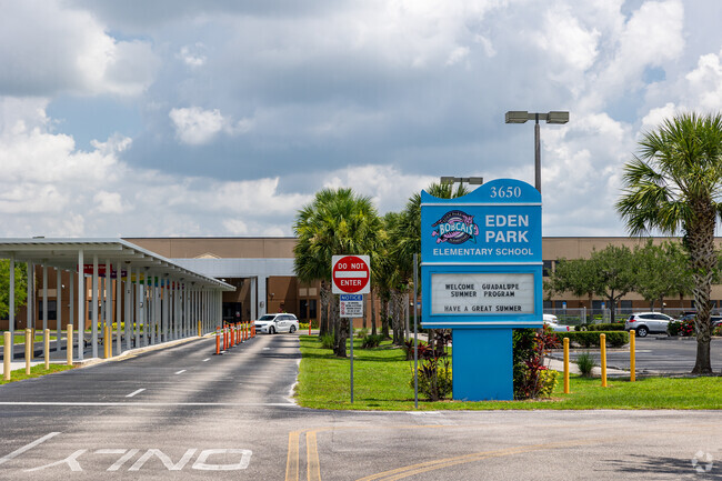 Eden Park Elementary in Immokalee welcomes students with a large sign at the entrance.