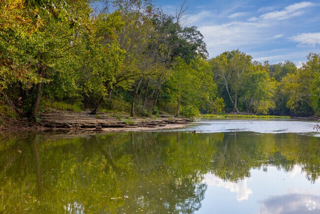 The James River nearby Clever provides shaded trails and river access for quiet walks.