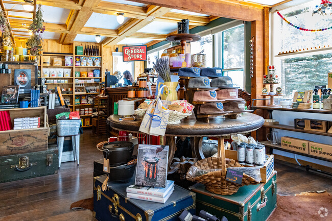 For boutique shops like Black Fox Provisions, head south of Hiwan Estates and Fairway to downtown Evergreen.