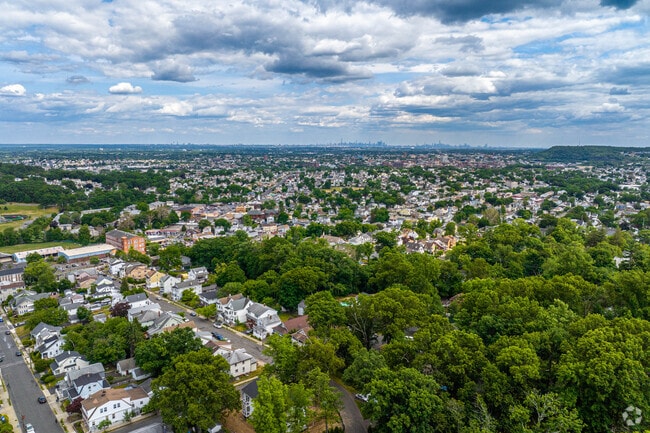 Aerial view of neighborhoods surrounded by trees in Haledon.
