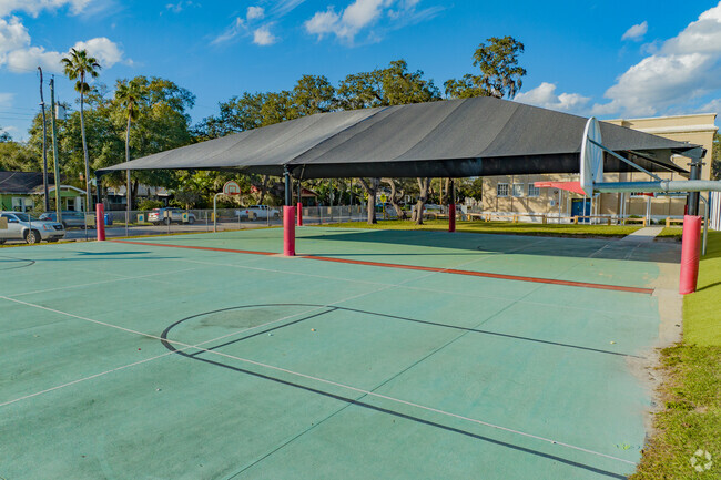 Graham Elementary has a basketball court and shaded section.
