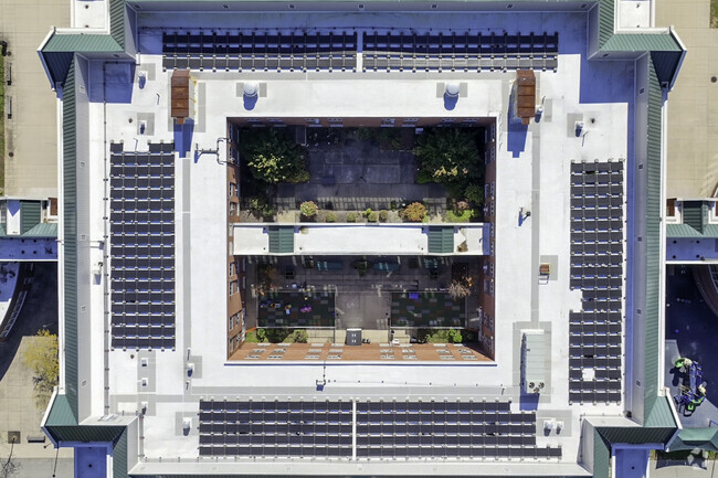 Windham Middle School's courtyard is seen from above.