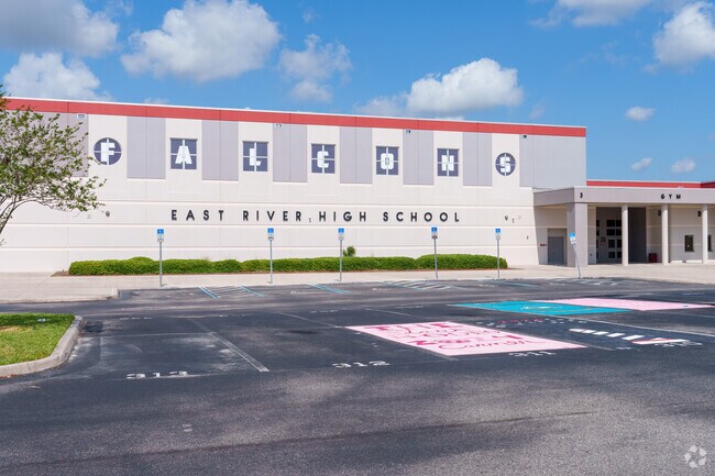 East River High School, on East River Falcons Way, offers education for grades 9-12.
