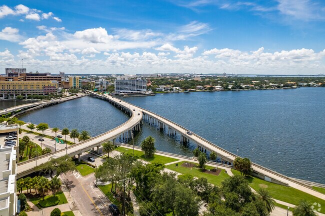 The picturesque bridge leads to the Davis Islands.