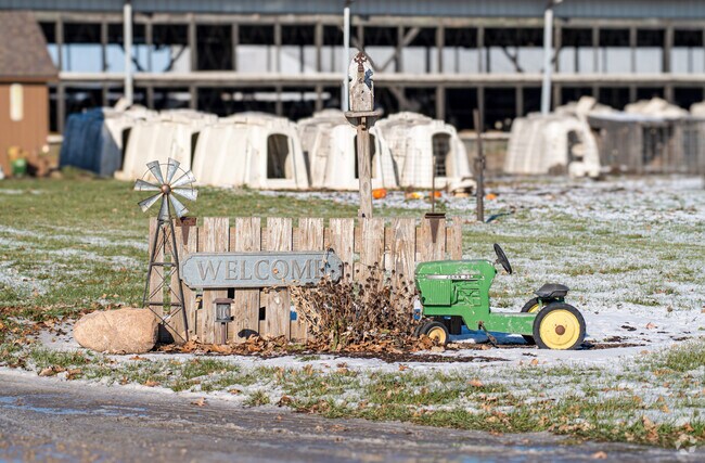 Farm life is proudly represented by tractor decor in the village of Lisbon, Illinois.