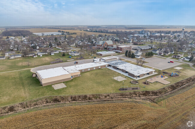 A rear aerial view of Waldron Elementary/Middle School.