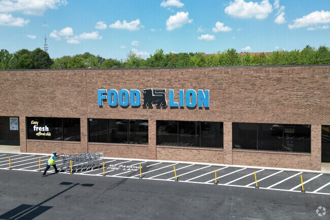 Aerial view of food lion in south elm plaza in Oakgrove