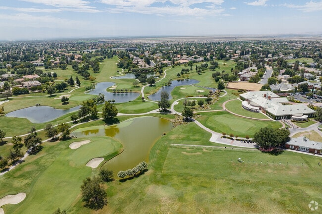An elevated look at River Walk Park in Bakersfield, California.