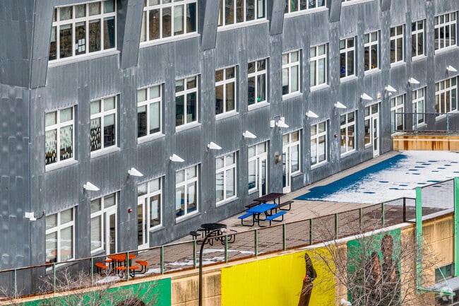 There is a balcony on the south side of FAIR School for Arts