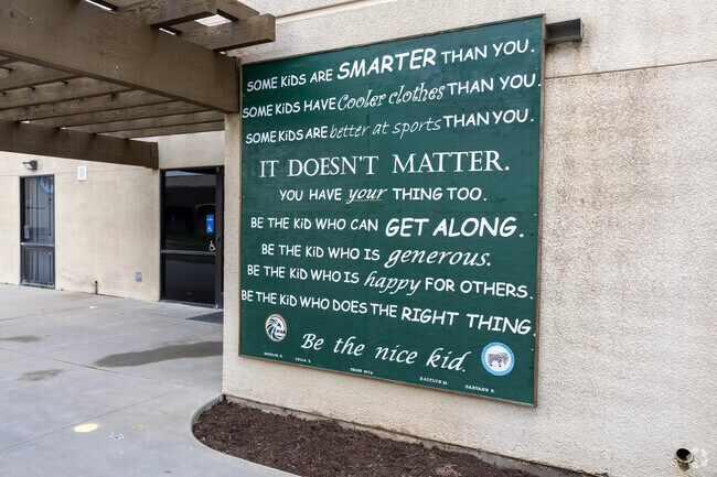 Ramona Community Montessori presents its values at the entrance of the campus.