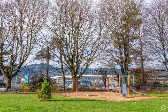 Harriet Tubman playground showcasing the proximity to downtown Portland.