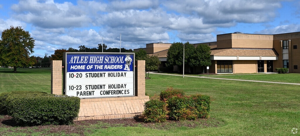 Atlee High School sign welcomes students to a productive day of learning in Atlee, VA.