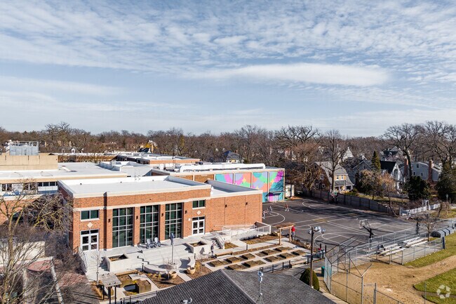 The Joseph Sears School has a colorful mural painted on it's walls.