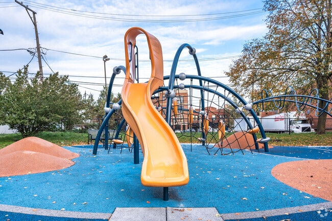 Kids will love the playful options for slides at Mellin Park playlot.