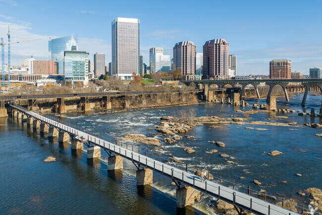 The popular walking bridge across the James River is enjoyed by locals of Piney Knolls.