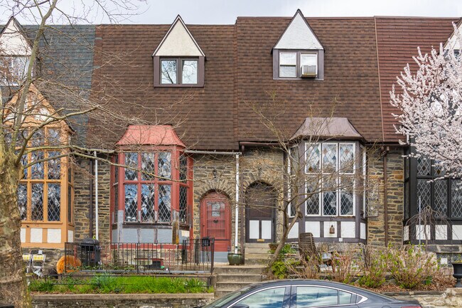 Tudor revival homes often have stone features in Upper Darby.