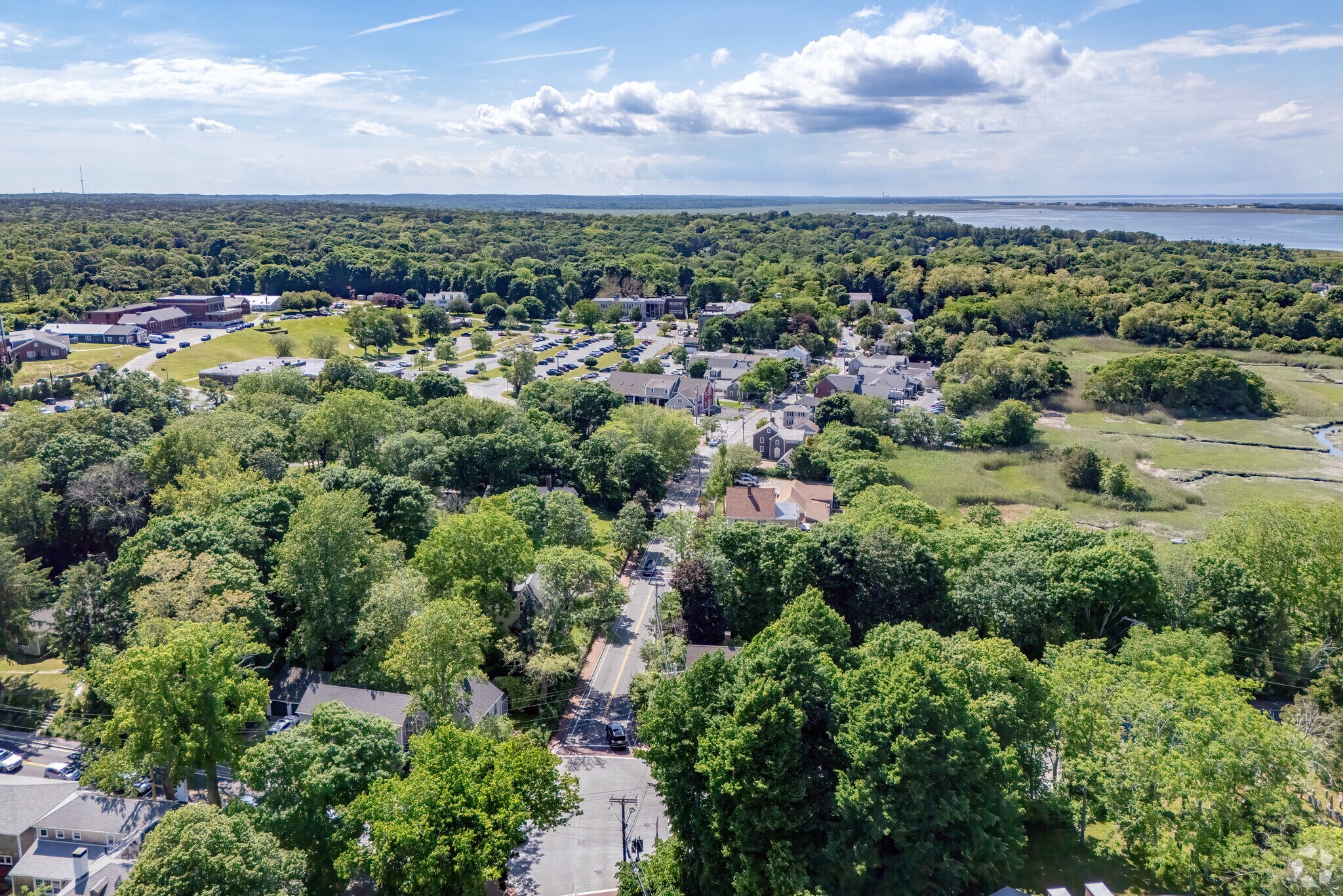 This aerial of Barnstable Village is dominated by the courthouse complex, but not on the street.