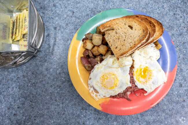 The Cosmic Omelet may be known for egg dishes but the homemade corn beef hash is the real star