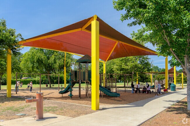 Westfield Park has a large shade structure over the play area.