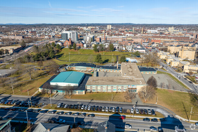 The Rogers STEM Academy is close to the South Common Park in Lowell, MA.