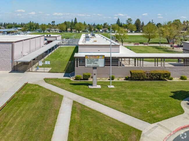 A marquee outside the Cherry Avenue Middle School in Tulare welcomes students.
