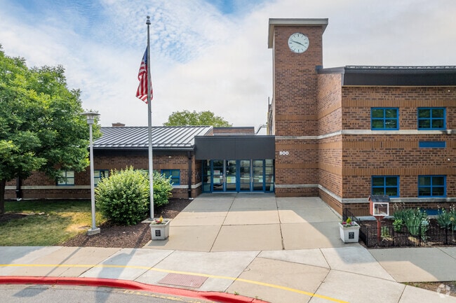 The main entrance to the May Watts Elementary School in the Watts neighborhood.