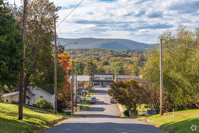 The streets in Avoca have some hilled areas allowing for a perfect view of the Moosic Mountains.