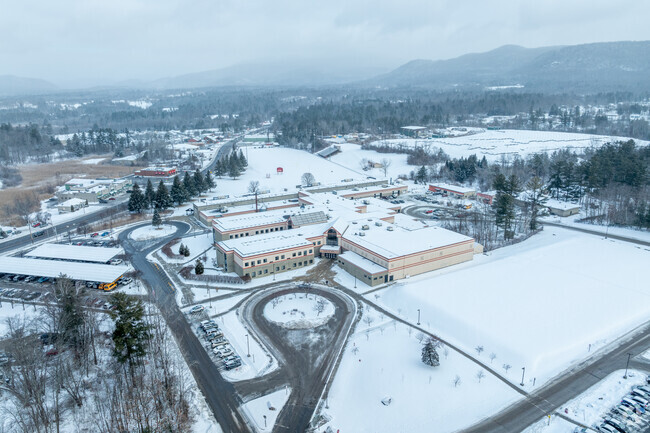An overview of the Rutland High School in Rutland, VT on a snowy day.