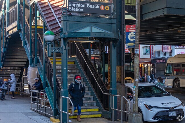 The Brighton Beach Q train runs local stops through Brooklyn to Manhattan.