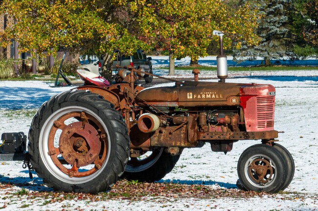 Old tractors set an Americana vibe in the rural Ray Lake Kettle Grove neighborhood.