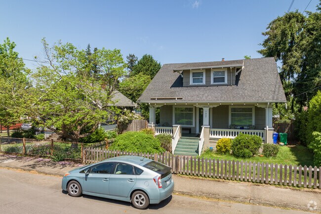 A shady porch on Craftsman home in the Mount Scott-Arleta Neighborhood.