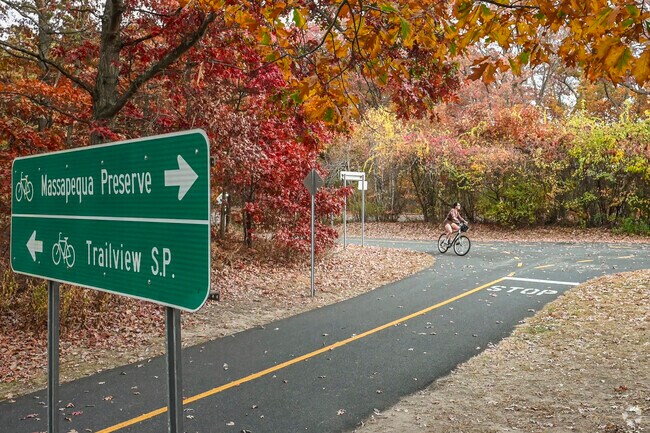 The Bethpage Bikeway is a 15 mile long bike trail that travels to North Massapequa
