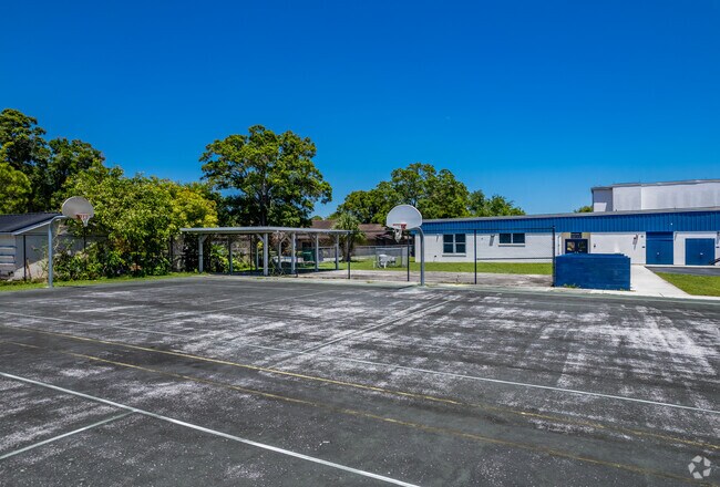 Students can play on the basketball courts at Richard L. Sanders school.