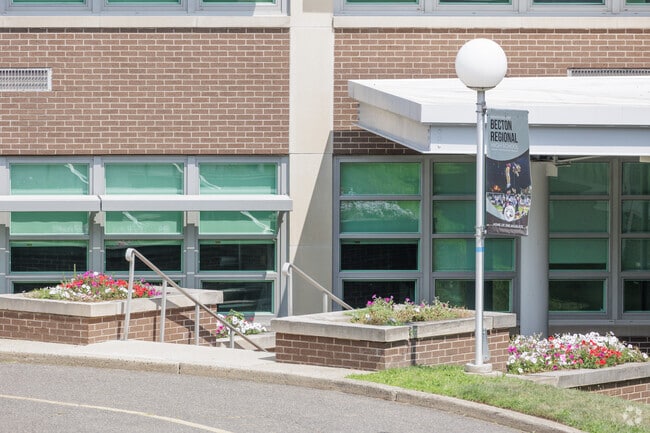 The main entrance to The Henry P. Becton Regional High School in East Rutherford, NJ.