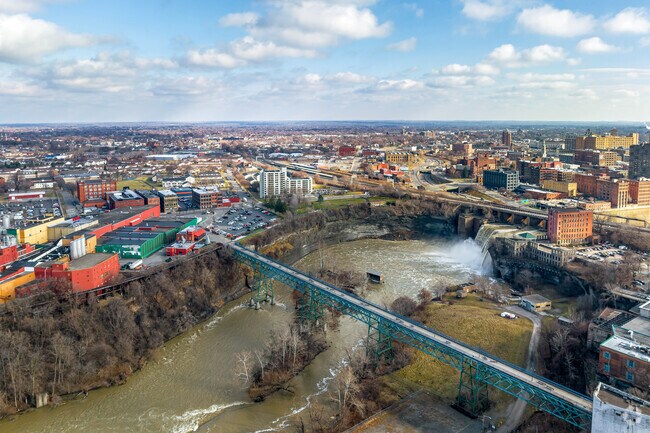 Pont de Rennes bridge is in the Upper Falls neighborhood, in Rochester NY.