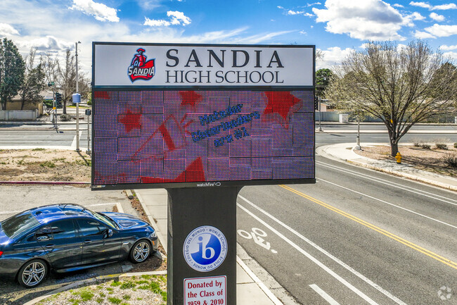 The welcome sign located at Sandia High School.