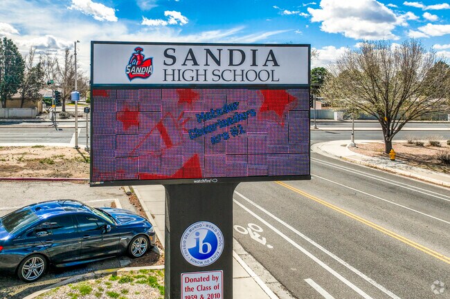 The welcome sign located at Sandia High School.